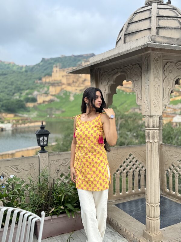 Mustard Yellow Tie-Up Kurti - Image 2