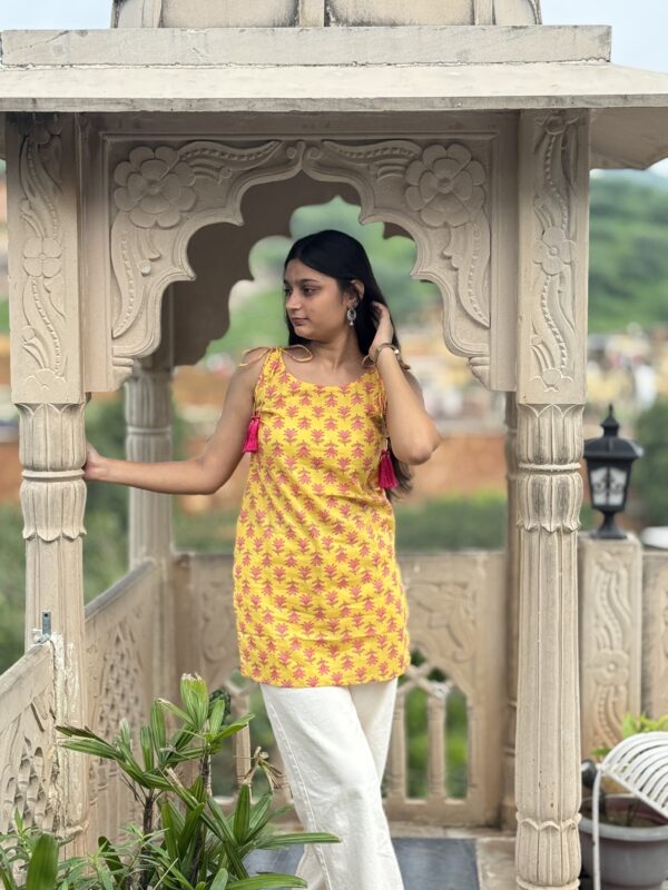 Mustard Yellow Tie-Up Kurti - Image 4