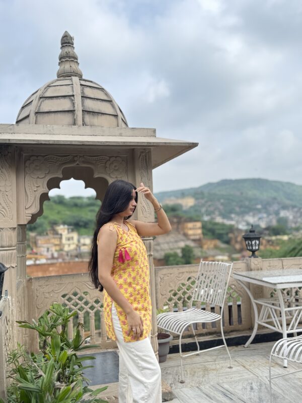 Mustard Yellow Tie-Up Kurti - Image 3