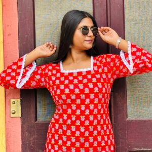 Red Floral Printed Short Kurti
