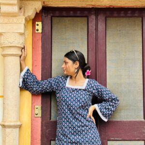 Blue Floral Printed Short Kurti