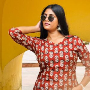 Rust Red Floral Block Printed kurti