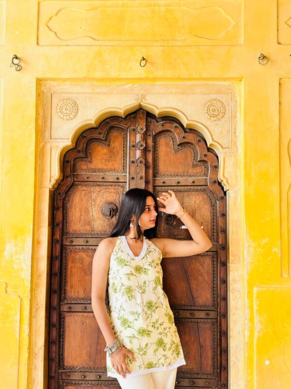 Olive Bloom Halter Neck Kurti - Image 4